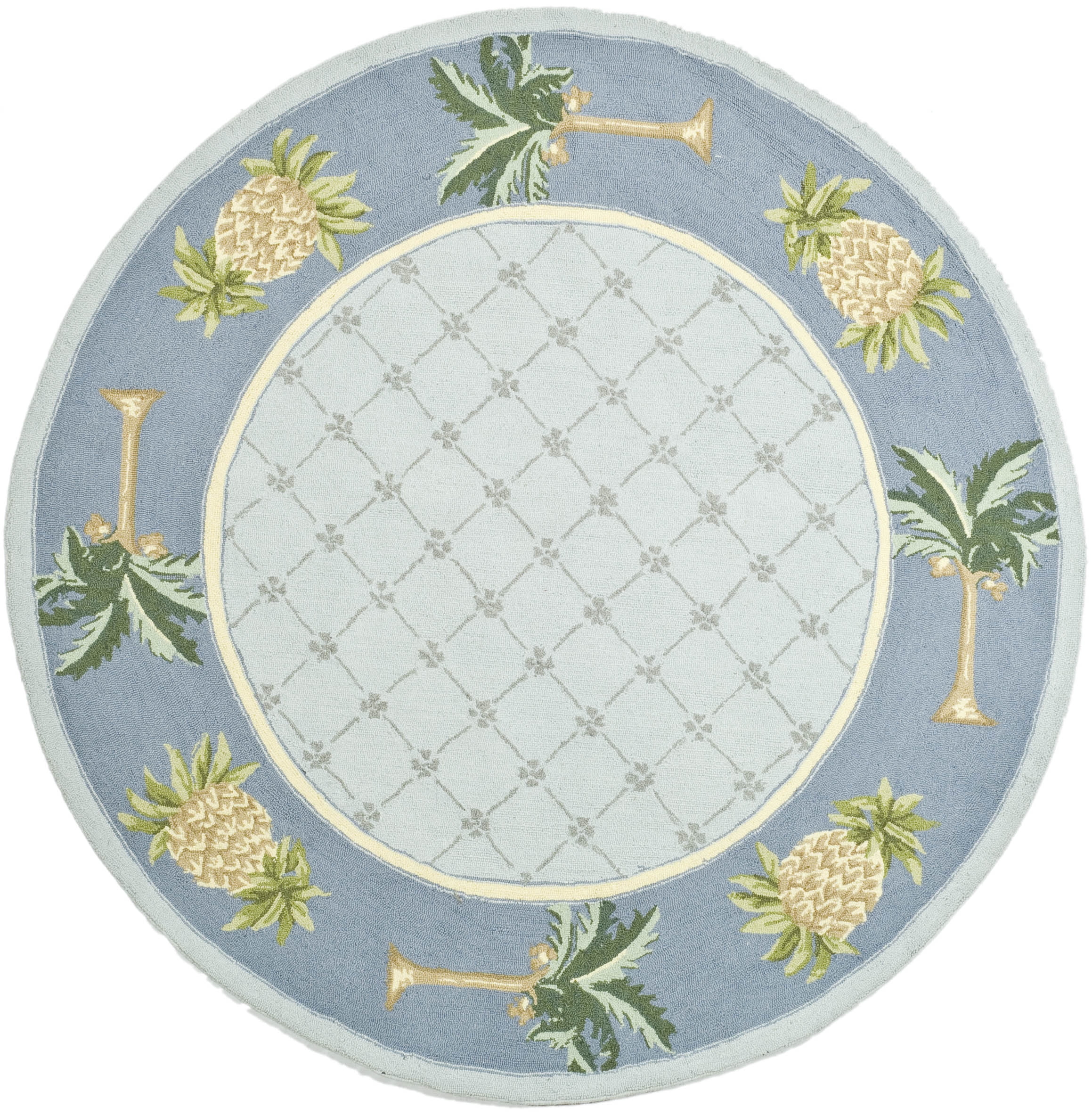 Handmade Light Blue Floral Wool Round Area Rug, 8' x 8'
