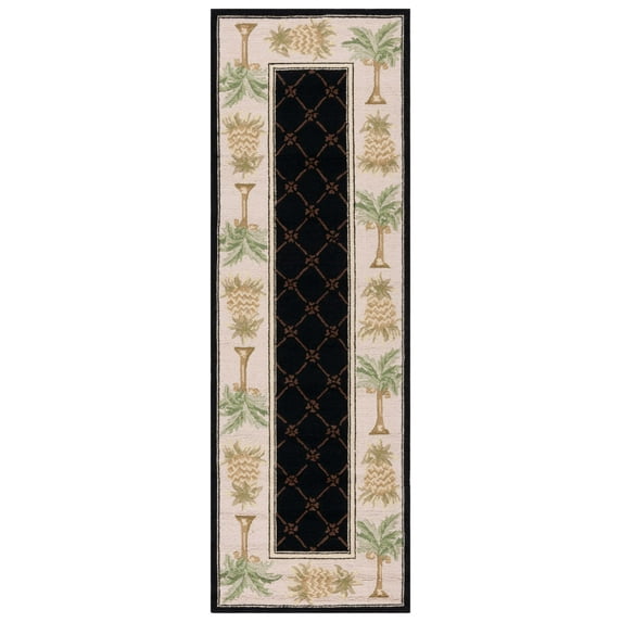 SAFAVIEH Chelsea Imani Palm Tree Pineapple Lovers Wool Runner Rug, Black/Ivory, 2'6" x 12'