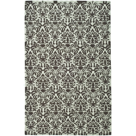 SAFAVIEH Chelsea Jackalyn Damask Wool Area Rug, Sage/Chocolate, 4'6" x 6'6" Oval