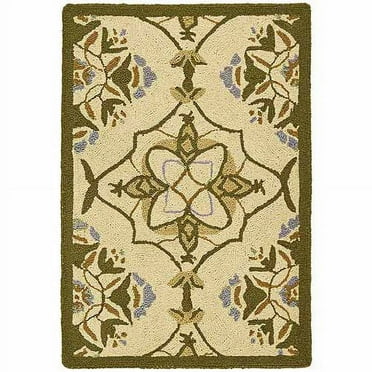 SAFAVIEH Chelsea Jamison Geometric Wool Area Rug, Ivory/Green, 1'8" x 2'6"