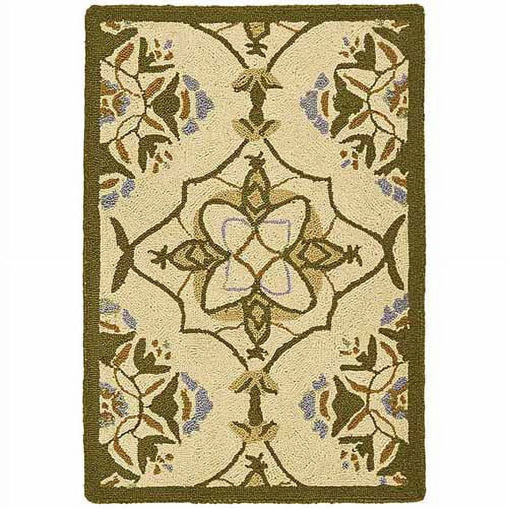 Handmade Ivory and Green Floral Wool Area Rug, 2'6" x 4'