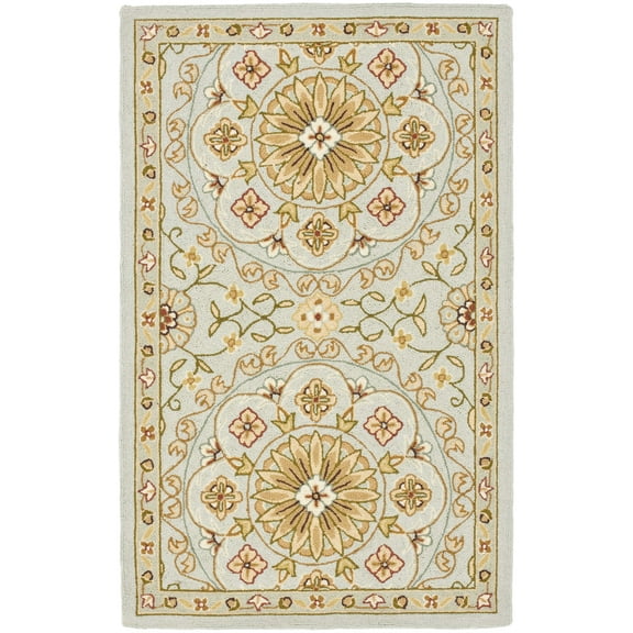SAFAVIEH Chelsea Janella Geometric Borders Wool Area Rug, Teal/Green, 2'9" x 4'9"