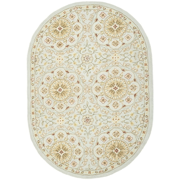 SAFAVIEH Chelsea Janella Geometric Borders Wool Area Rug, Teal/Green, 4'6" x 6'6" Oval