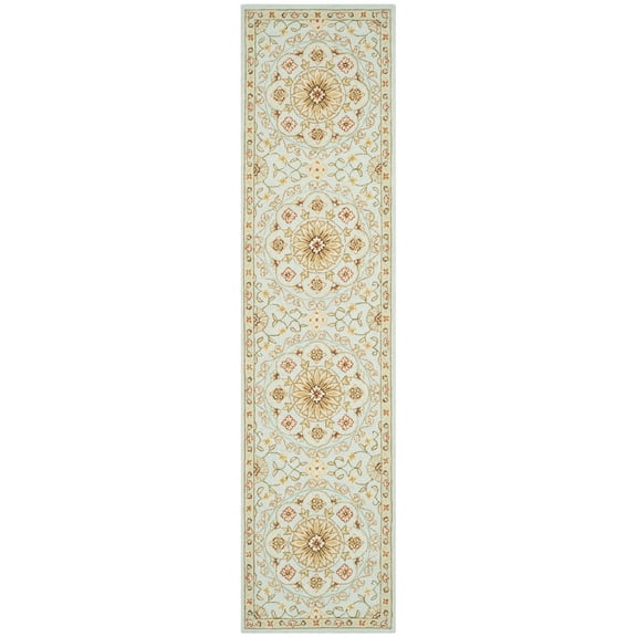 SAFAVIEH Chelsea Janella Geometric Borders Wool Runner Rug, Teal/Green, 2'6" x 8'
