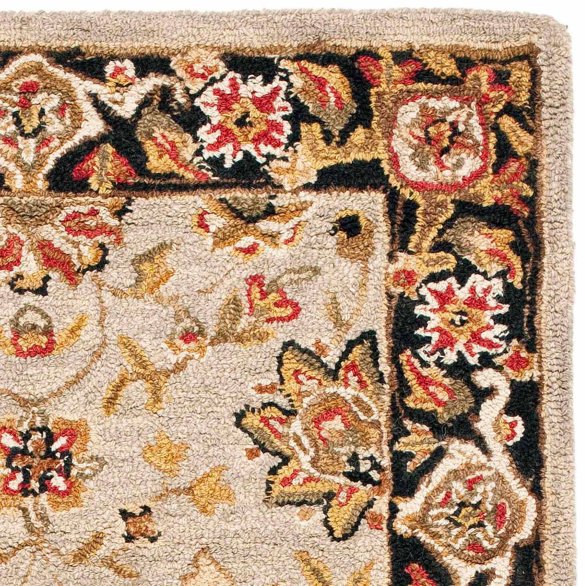 Handmade Black Wool Floral Area Rug, 31" x 22"
