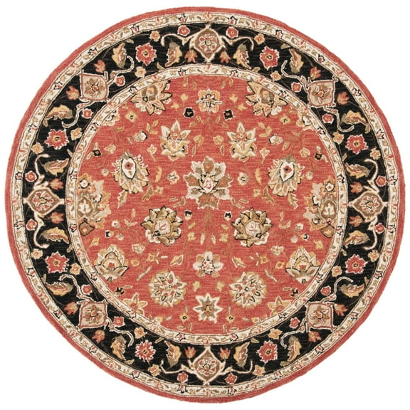 SAFAVIEH Chelsea Kaeden Floral Wool Area Rug, Rose/Black, 8' x 8' Round