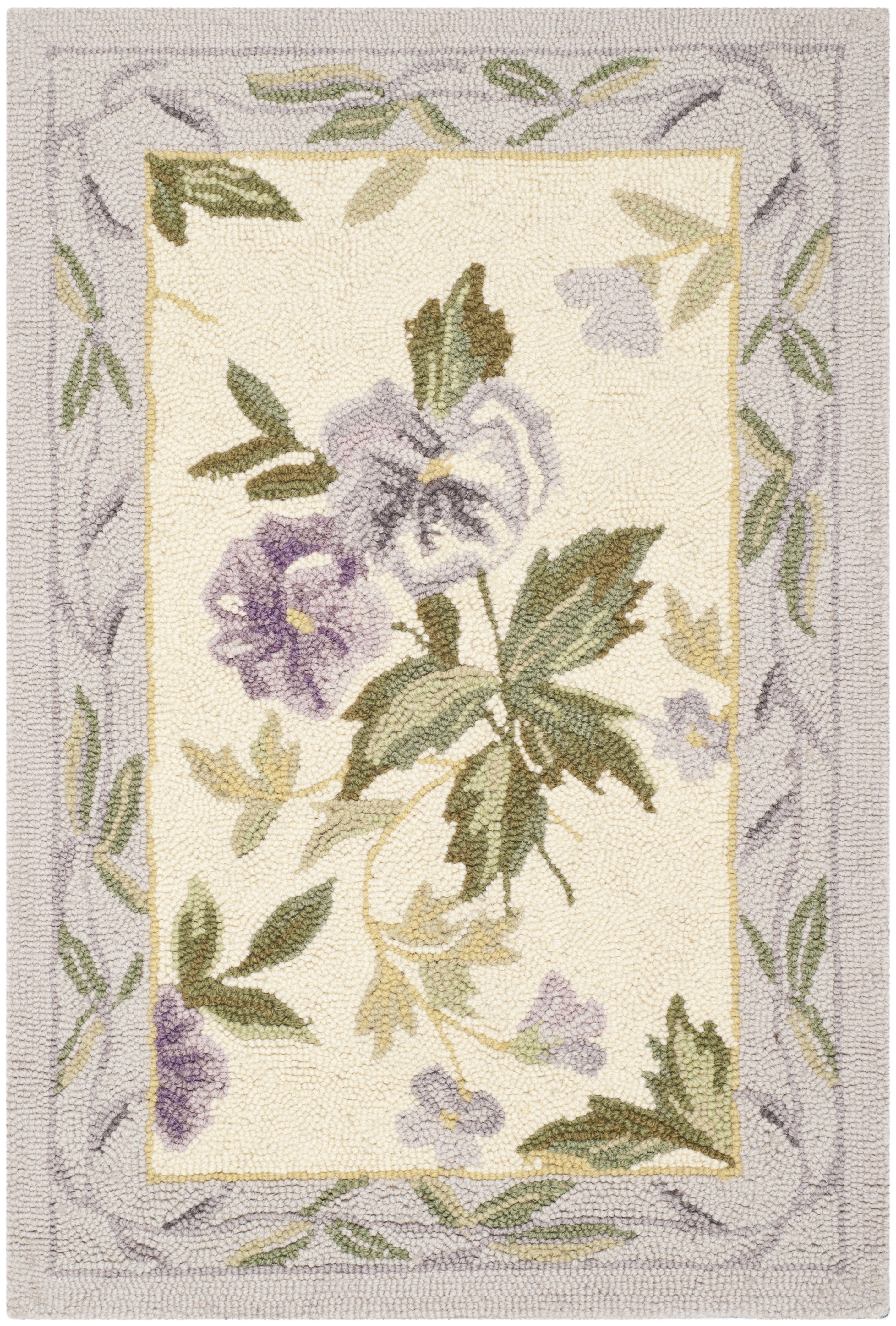 Ivory Floral Hand-Knotted Wool Oval Area Rug, 6' x 9'