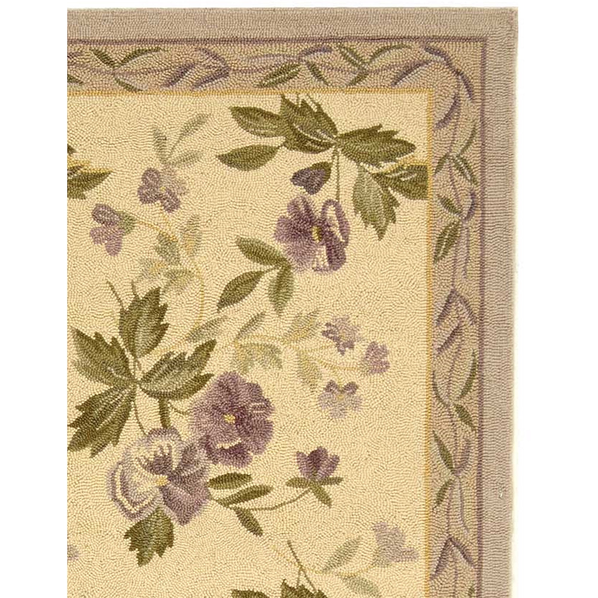 Handmade Ivory Floral Wool Rectangular Area Rug