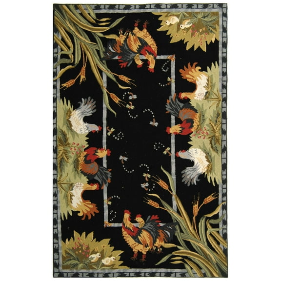 SAFAVIEH Chelsea Lanford Rooster Wool Area Rug, Black, 2'6" x 4'