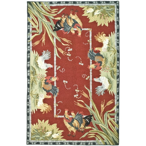 SAFAVIEH Chelsea Lanford Rooster Wool Area Rug, Burgundy, 7'6" x 9'6" Oval