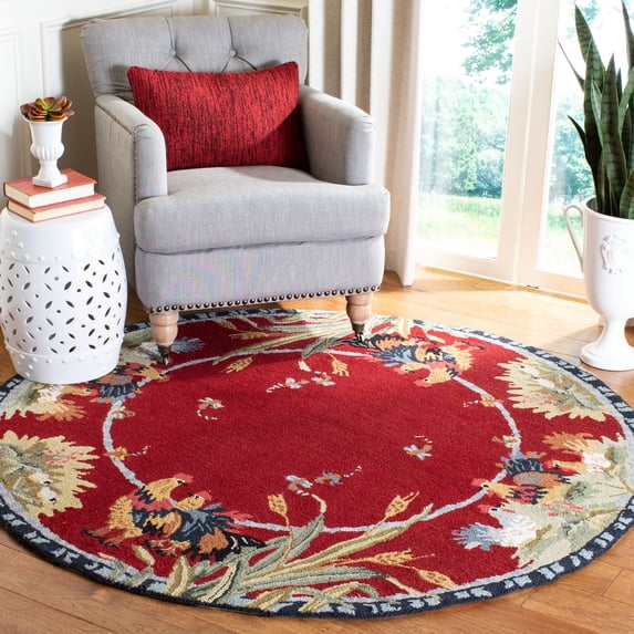 Safavieh Chelsea Lanford Animal Wool Area Rug, Burgundy, 8' x 8' Round