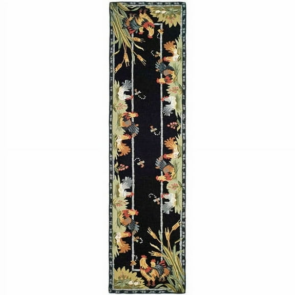 SAFAVIEH Chelsea Lanford Rooster Wool Runner Rug, Black, 2'6" x 6'