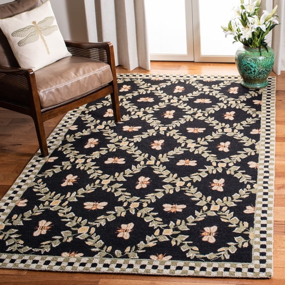 Safavieh Chelsea Lara Bordered Wool Area Rug, Black, 5'6" x 5'6" Square