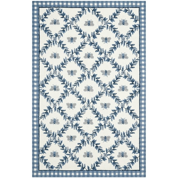SAFAVIEH Chelsea Lara Bordered Wool Area Rug, Ivory/Blue, 3'9" x 5'9"