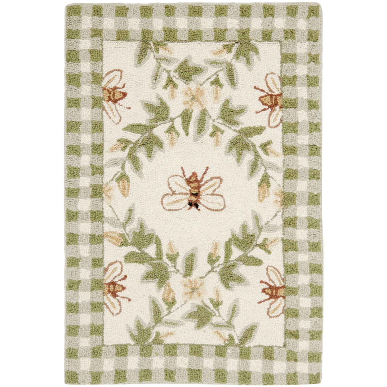 Handmade White Floral Wool Area Rug 30" x 4"