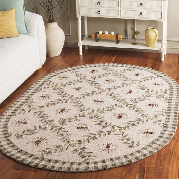 Safavieh Chelsea Lara Bordered Wool Area Rug, Ivory/Green, 7'6" x 9'6" Oval