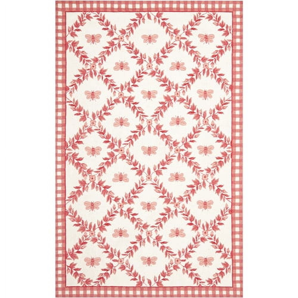 Ivory and Rose Hand-Knotted Wool Floral Area Rug