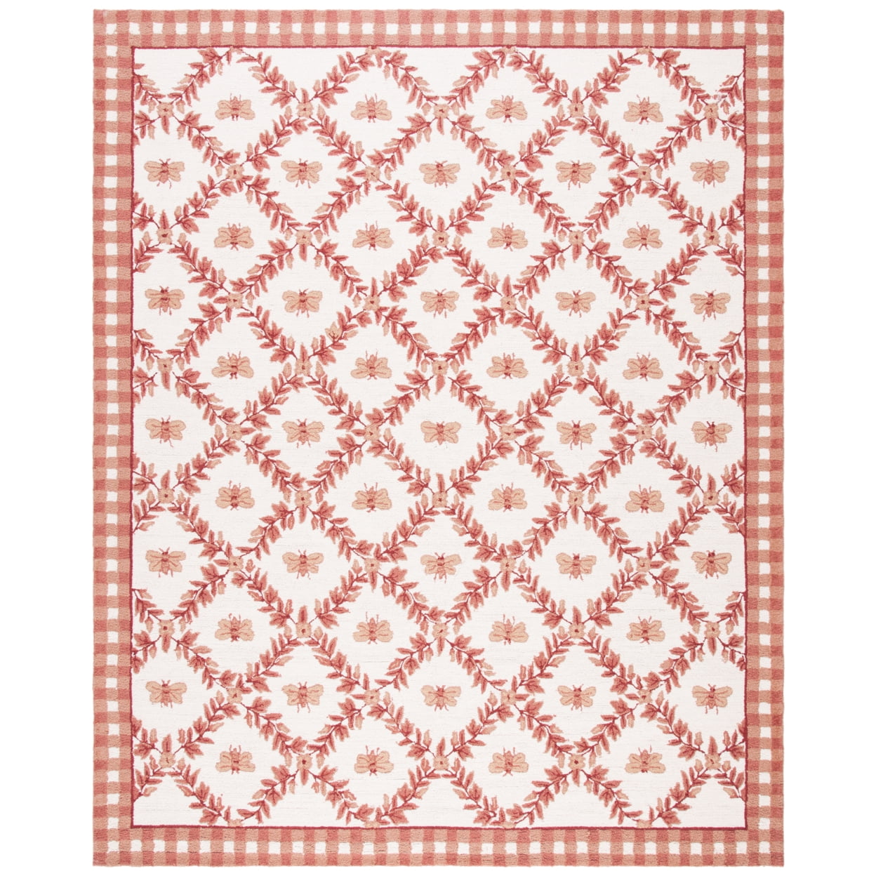 Ivory and Rose Floral Handmade Wool Round Rug