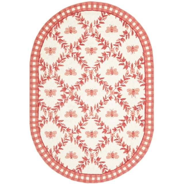 SAFAVIEH Chelsea Lara Floral Wool Area Rug, Ivory/Rose, 4'6" x 6'6" Oval