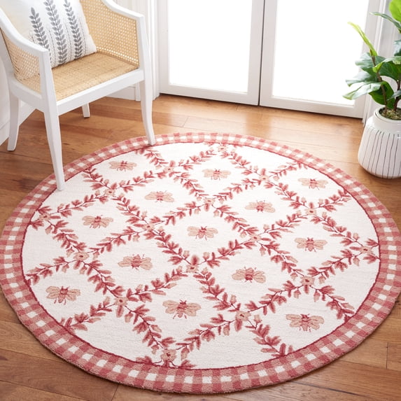 Safavieh Chelsea Lara Bordered Wool Area Rug, Ivory/Rose, 5'6" x 5'6" Round
