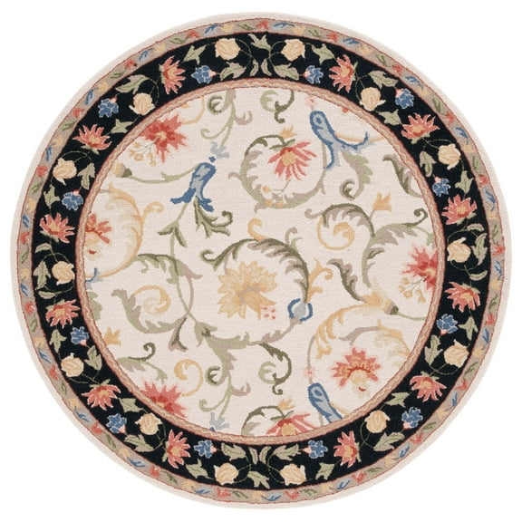 SAFAVIEH Chelsea Lorna Bordered Area Rug, Ivory/Black, 5'6" x 5'6" Round