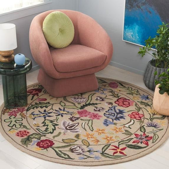 Safavieh Chelsea Mabelle Floral Wool Area Rug, Beige/Pink, 5'6" x 5'6" Round