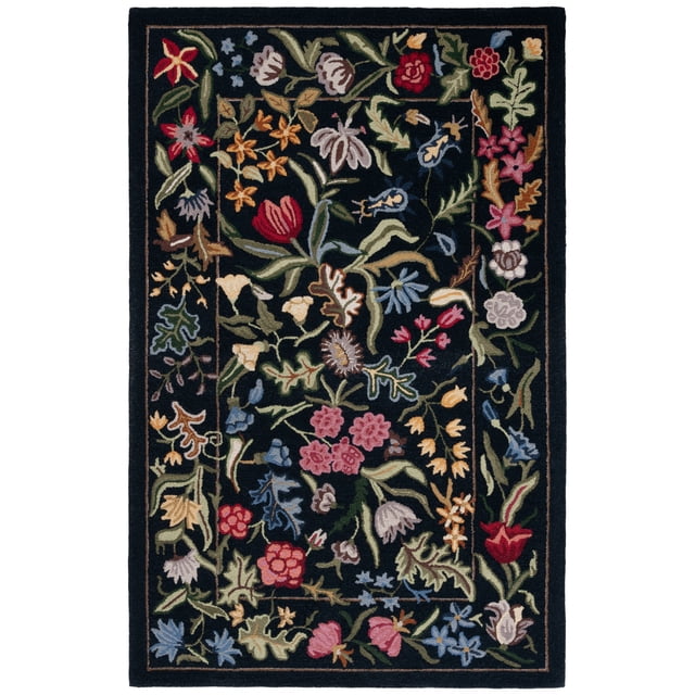 SAFAVIEH Chelsea Mabelle Floral Wool Area Rug, Black/Pink, 8' x 10 ...