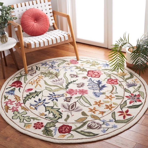 Safavieh Chelsea Mabelle Floral Wool Area Rug, Ivory/Green, 3' x 3' Round