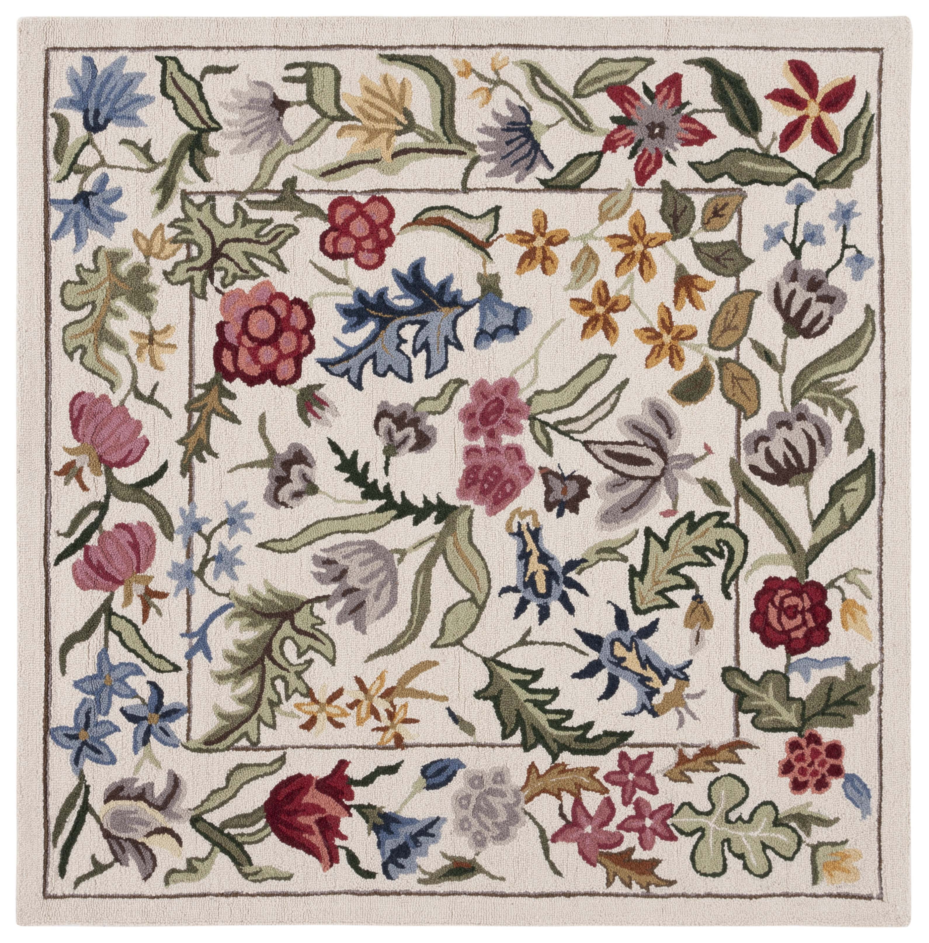 SAFAVIEH Chelsea Mabelle Floral Wool Area Rug, Ivory/Green, 3' x 3 ...