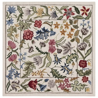 SAFAVIEH Chelsea Mabelle Floral Wool Area Rug, Ivory/Green, 3' x 3' Square