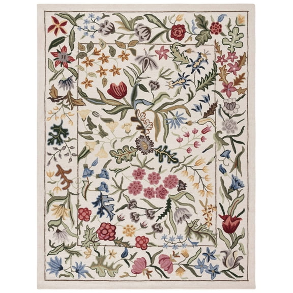 SAFAVIEH Chelsea Mabelle Floral Wool Area Rug, Ivory/Green, 8' x 10'