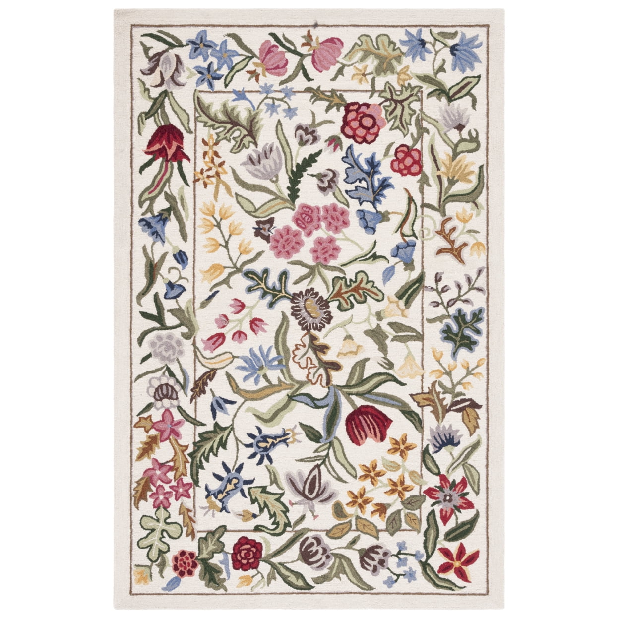 Handmade Ivory and Green Floral Wool Runner Rug, 2'6" x 8'