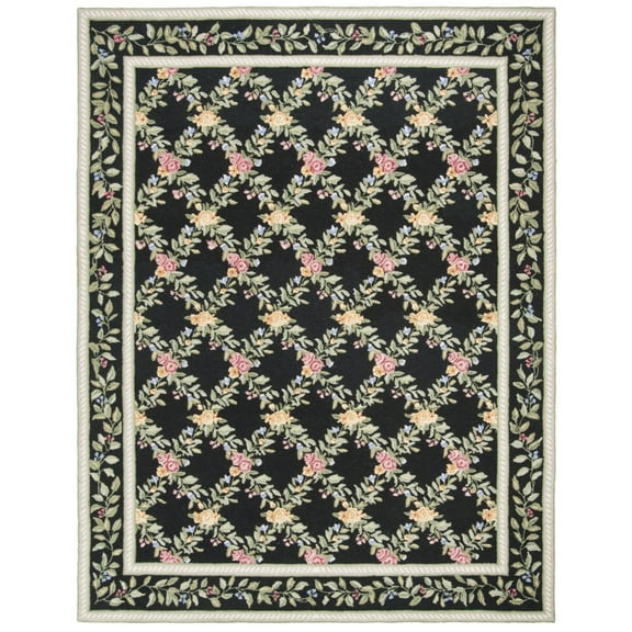 SAFAVIEH Chelsea Makayla Floral Wool Area Rug, Black, 4'6" x 6'6" Oval