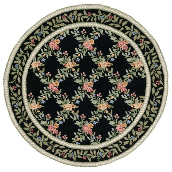 SAFAVIEH Chelsea Makayla Floral Wool Area Rug, Black, 5'6" x 5'6" Round