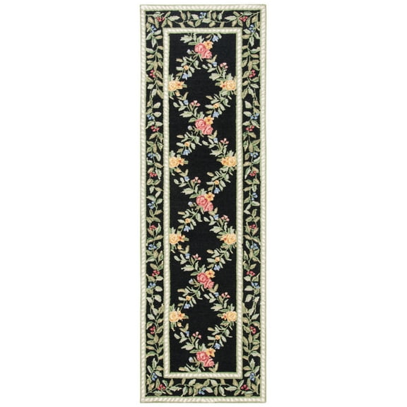 SAFAVIEH Chelsea Makayla Floral Wool Runner Rug, Black, 2'6" x 8'
