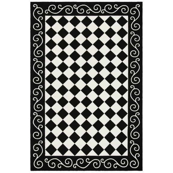 SAFAVIEH Chelsea Marilou Checkered Wool Area Rug, Black/Ivory, 3'9" x 5'9"