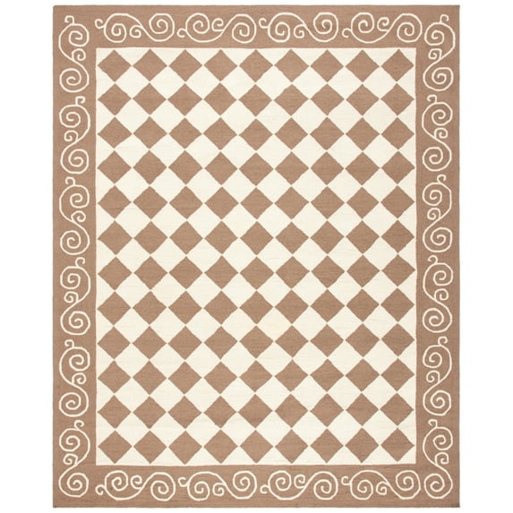 SAFAVIEH Chelsea Marilou Checkered Wool Area Rug, Brown/Ivory, 1'8" x 2'6"