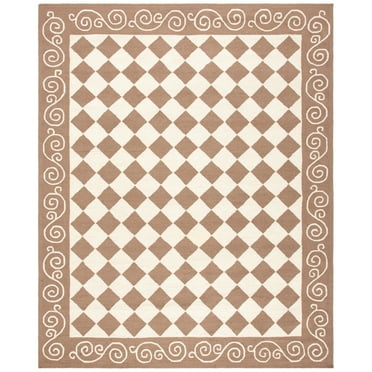 SAFAVIEH Chelsea Marilou Checkered Wool Area Rug, Brown/Ivory, 5'6" x 5'6" Round