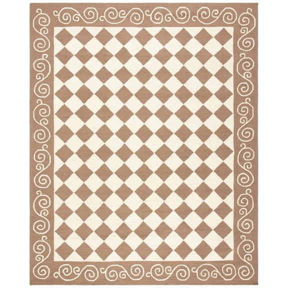 SAFAVIEH Chelsea Marilou Checkered Wool Area Rug, Brown/Ivory, 5'6" x 5'6" Round