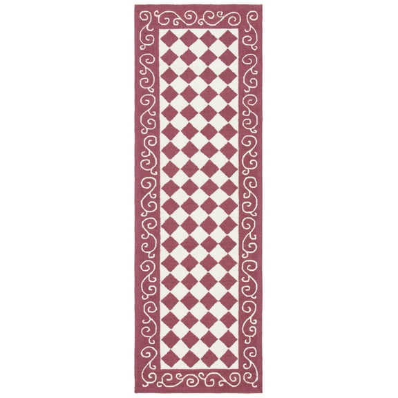 SAFAVIEH Chelsea Marilou Checkered Wool Runner Rug, Burgundy/Ivory, 2'6" x 12'