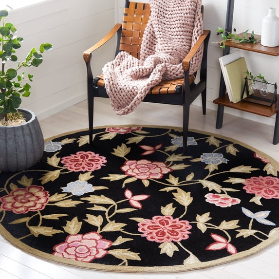 SAFAVIEH Chelsea Melyssa Floral Wool Area Rug, Black/Green, 3'9" x 5'9"