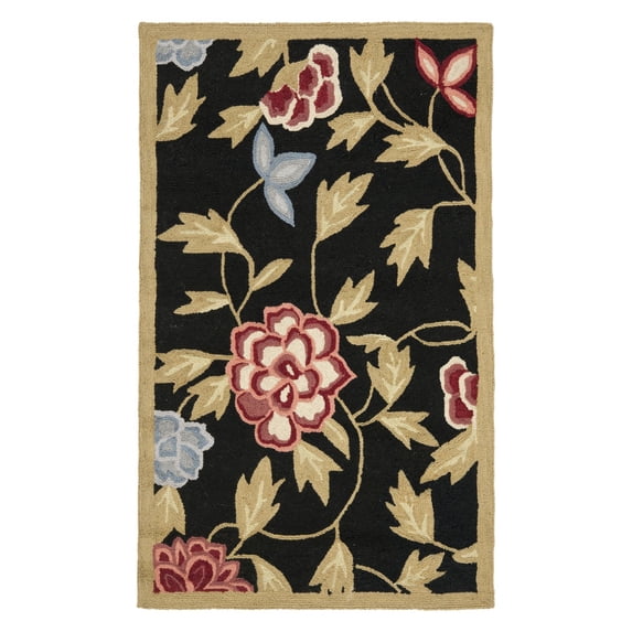 SAFAVIEH Chelsea Melyssa Floral Wool Area Rug, Black/Green, 7'9" x 9'9"