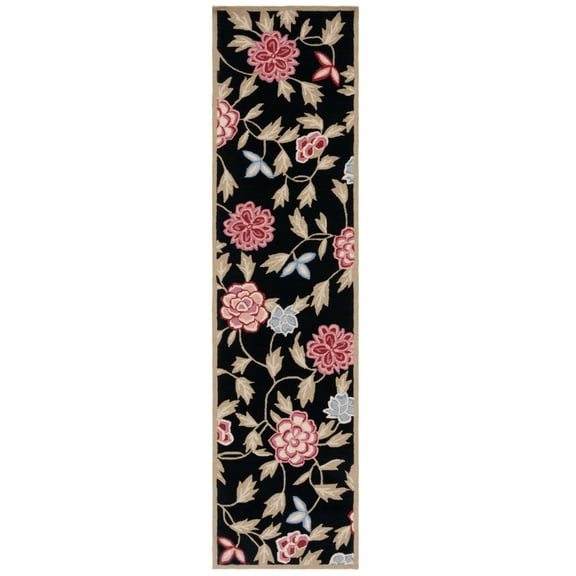 SAFAVIEH Chelsea Melyssa Floral Wool Runner Rug, Black/Green, 2'6" x 10'