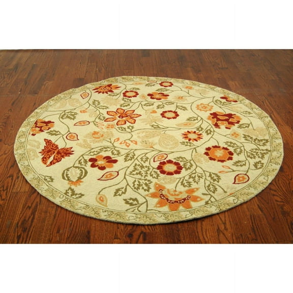 SAFAVIEH Chelsea Milton Floral Wool Area Rug, Ivory/Green, 4' x 4' Round