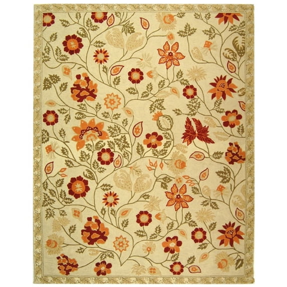 SAFAVIEH Chelsea Milton Floral Wool Area Rug, Ivory/Green, 6' x 9'