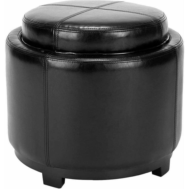 SAFAVIEH Chelsea Modern Glam Round Tray Storage Ottoman Black