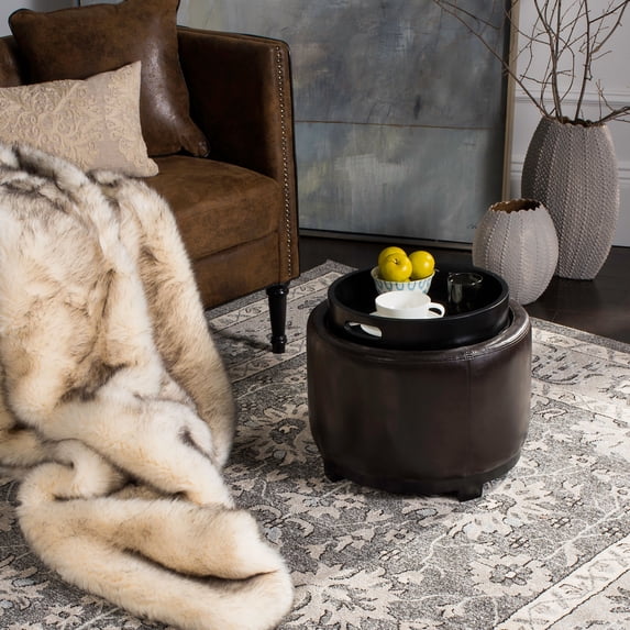 SAFAVIEH Chelsea Modern Glam Round Tray Storage Ottoman, Brown