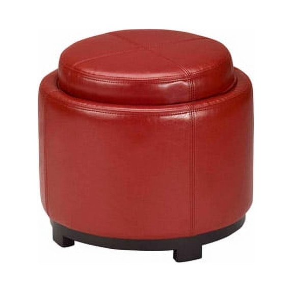 SAFAVIEH Chelsea Modern Glam Round Tray Storage Ottoman, Red