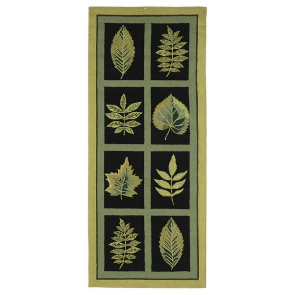 SAFAVIEH Chelsea Molly Leaves Collection Wool Runner Rug, Black, 2'6" x 12'