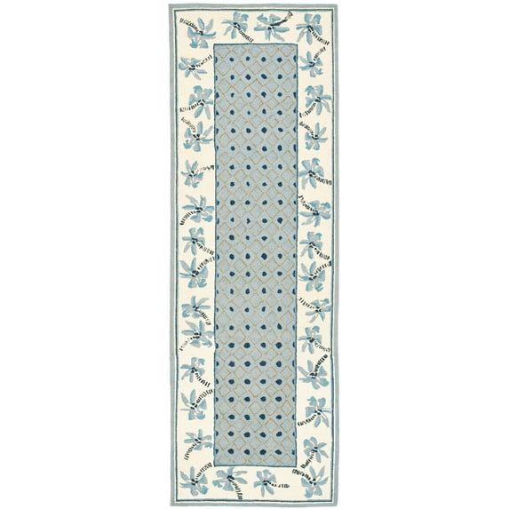 SAFAVIEH Chelsea Normina Palm Trees Wool Runner Rug, Blue/Ivory, 2'6" x 6'